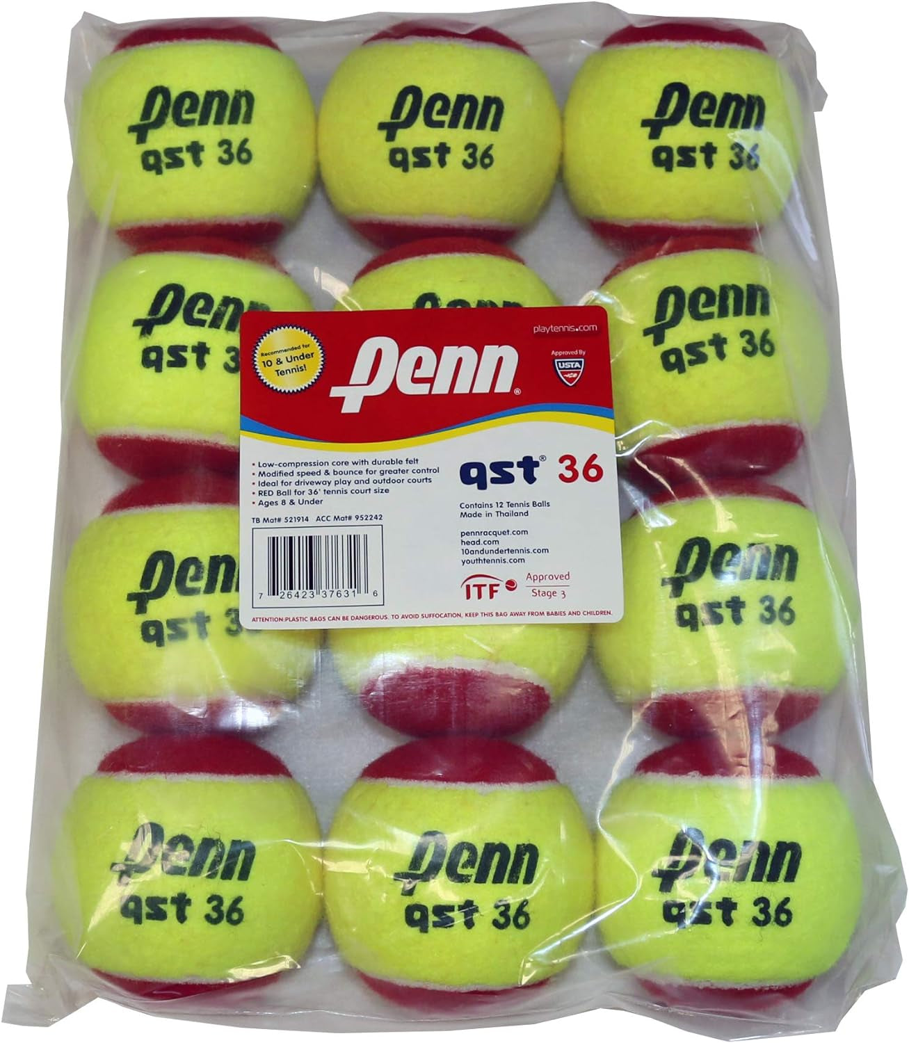 QST 36 Tennis Balls - Youth Felt Red Tennis Balls for Beginners