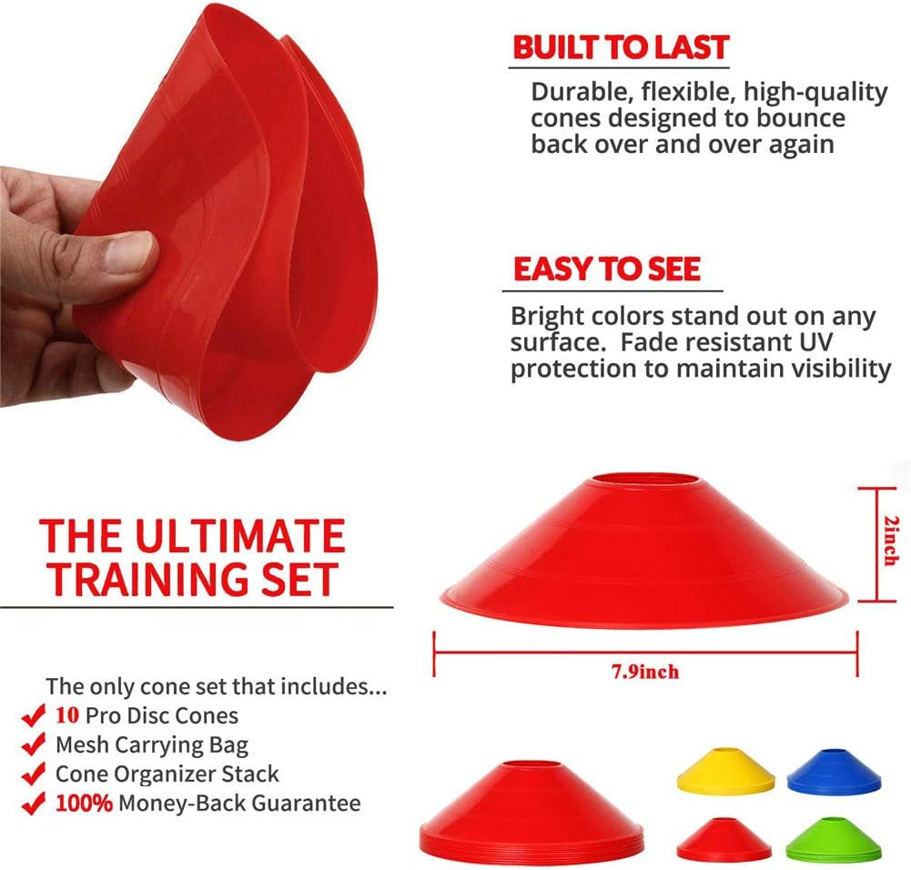 10 Pack Pro Disc Cones Sports Cones,Basketball, Agility Soccer Cones,Football, Kids,Sports,Field Cone Markers,Agility Field Marker Cones